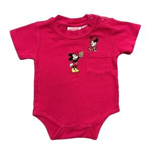 Vintage 90s Disney Mickey Inc Baby Bodysuit Embroidered Mickey Minnie Flowers 6M